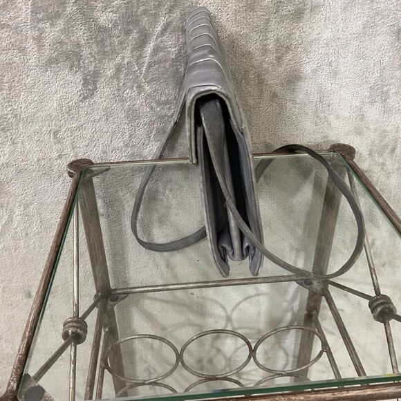 Vintage Eel Skin Leather Gray Handbag Clutch Shoulder Bag Purse removable strap - Picture 3 of 13